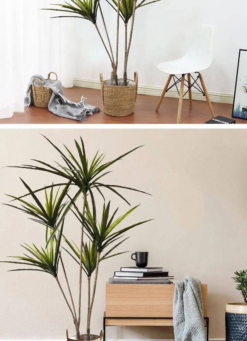 90-120cm Large Artificial Dracaena Plants Tropical Potted Tree Fake Plastic Palm Leaves Cycas Plant For Home Garden Indoor Decor
