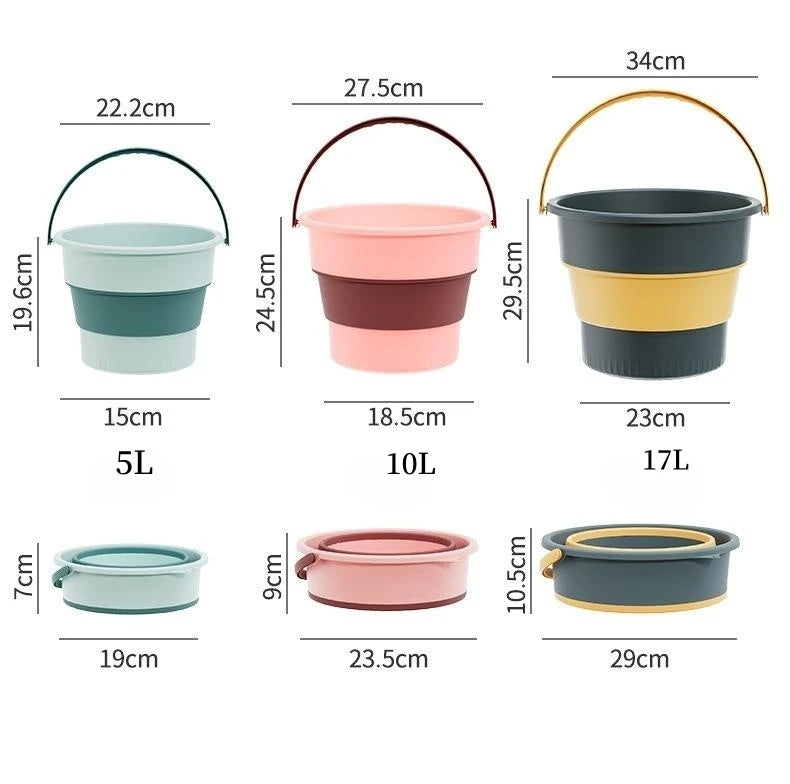 5/10/17L Folding Portable Bucket with Cover Car Wash Fishing Bathroom Tool Silicone Bucket Outdoor Camping Household Supplies