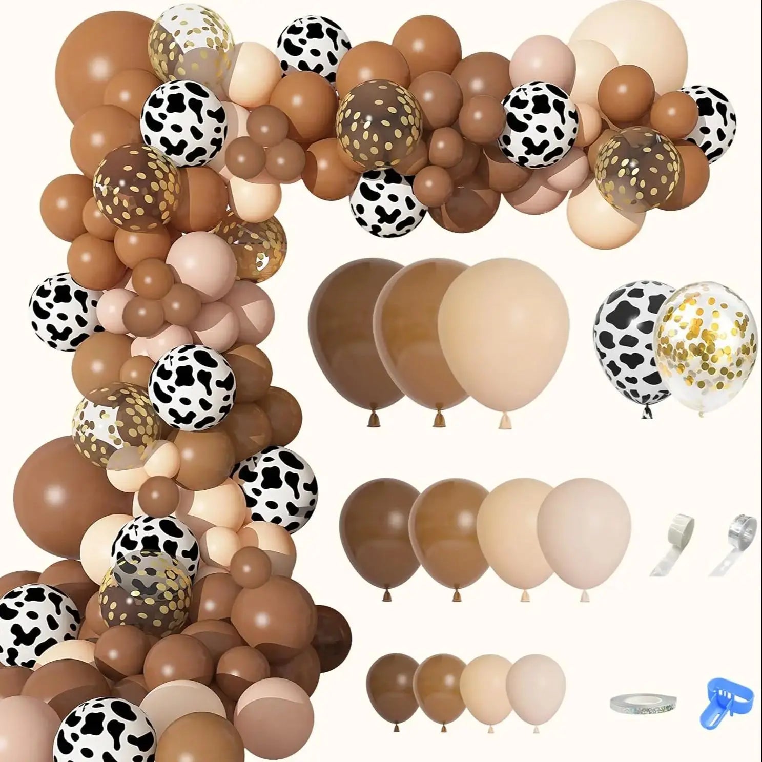170Pcs CowBoy Balloons Garland Arch Kit, Cow Brown Neutral Blush Confetti Print Balloons for Party Decorations Supplies