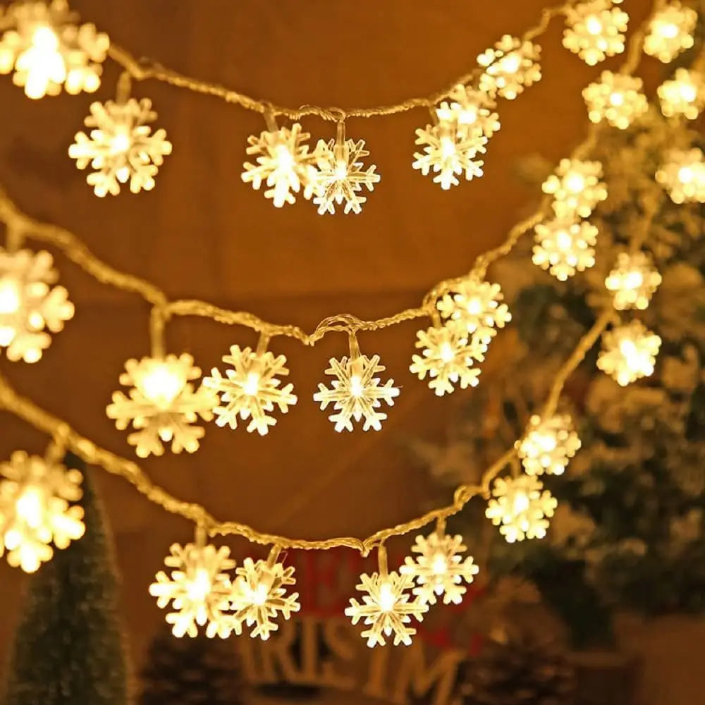 Christmas LED Snowflake Light String Xmas Tree Hanging Lamp Fairy Light Christmas Decoration for Home 2025 Navidad New Year Gift