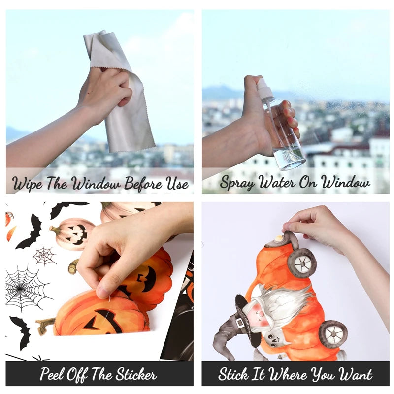 Halloween Window Sticker Halloween Theme Party Decoration Kids Favors Pumpkin Bat Window Stickers Trick or Treat Party Supplies