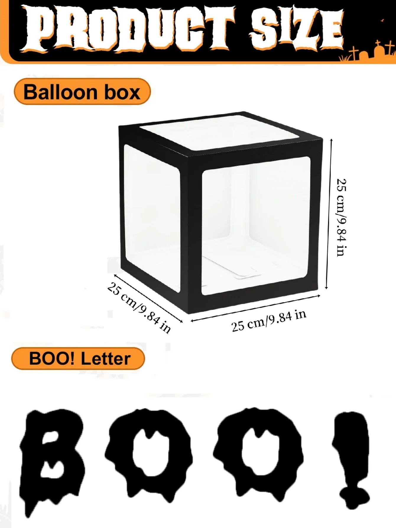 4Pcs Halloween Balloon Boxes with 4 black “BOO!” letter，Balloon Arch Decor for Halloween Party Decorations Shower Decoration