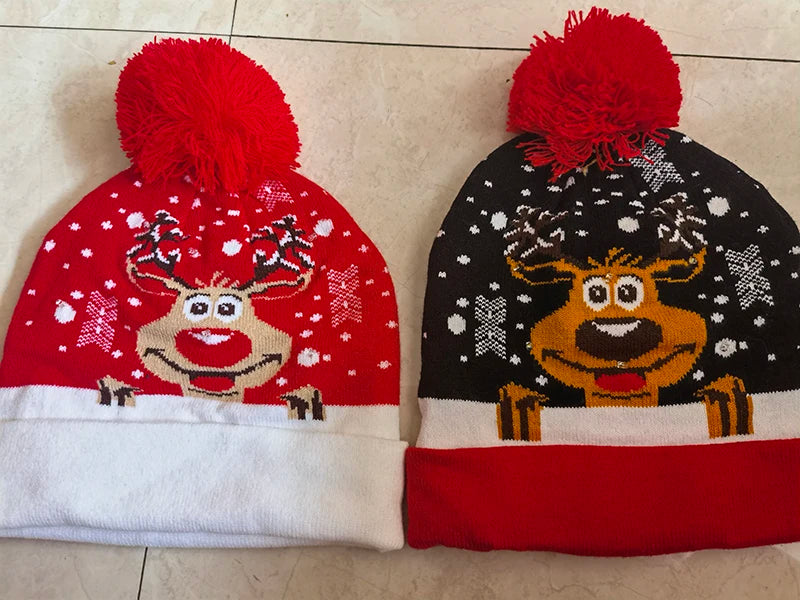 NEW 50 Designs LED Christmas Hats Beanie New Year Knitted Illuminate Warm Hat Christmas Tree Snowman Kids Adults Hat