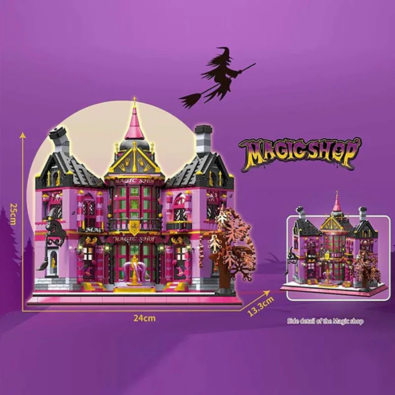 Mini Bricks1366PCS Creative Expert Magic Shop Building Blocks Assembly Model Lighting Street View Castle DIY Toy Christmas Gift