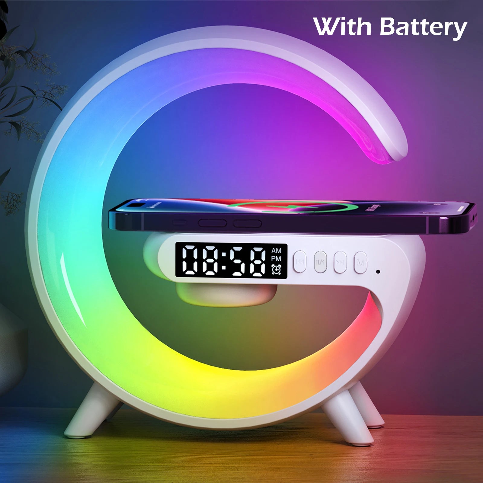 Multifunction Stand Speaker Wireless Charger Pad RGB Light Alarm Clock Speaker For iPhone Samsung