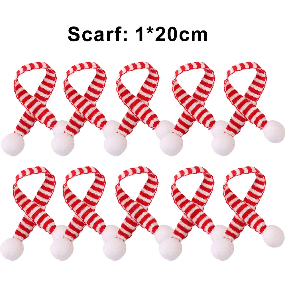 Mini Santa Knitted Hat & Scarf Small Christmas Costume for Cat Rabbit Doll Lollipop Bottle Cap DIY Xmas Party Dinner Decoration