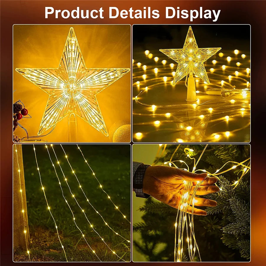 2025 New Year Decoration Christmas Fairy String Lights Outdoor USB Remote Stars Waterfall Garden Lights for Home Party Wedding