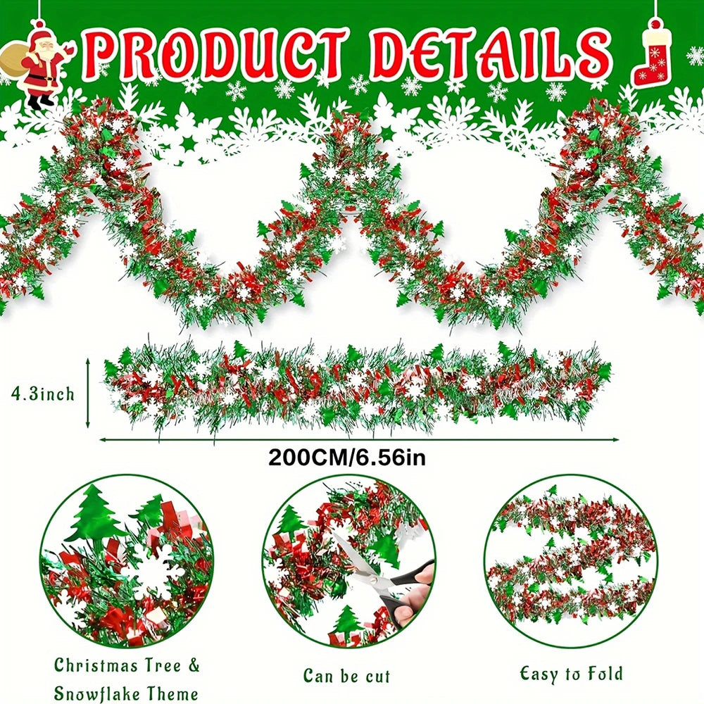 Christmas Tinsel Garland Metallic Shiny Garland Christmas Decoration for Home Thick Hanging Navidad 2025 Xmas Clearance