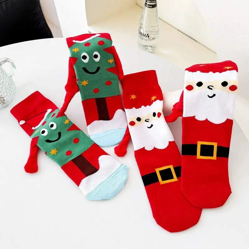 Christmas Hand-holding Socks For Couple Snowman Christmas Socks Kawaii Cartoon Christmas Gift Mid-calf Socks Autumn and Winte