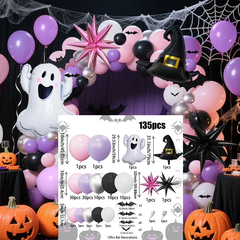 Halloween Balloon Arch Set Includes Spooky and Witch Hat Foil Balloons for Birthday Party Halloween Decoration