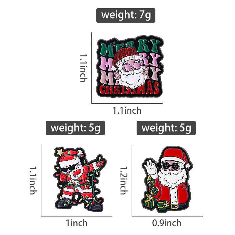 3 Pcs Cute Cartoon Christmas Day Brooch Santa Claus Enamel Pin Backpack Clothing Jewelry Metal Badge Accessories Gift