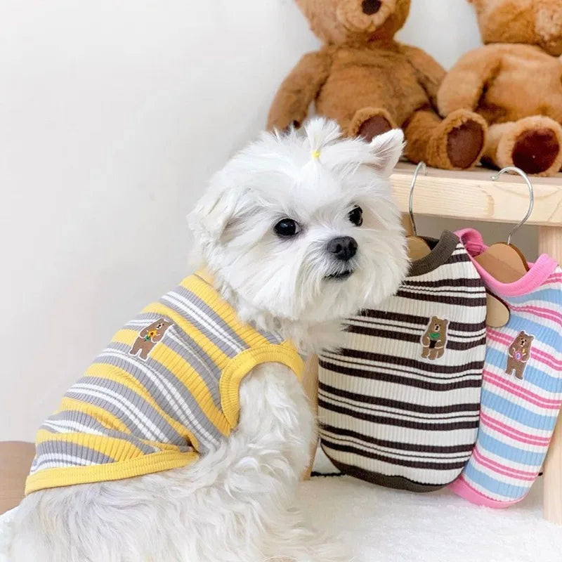 Cotton Rib Dog Shirt Sleeveless Stripe Vest for Small Dogs Teacup Chihuahua Yorkie Puppy Clothes Knitted Breathable Tank Tee