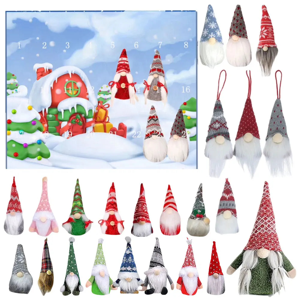 24 Days Christmas Gnome Holidays Advent Calendar Gnome Dolls Plush Toy 2024 Xmas Countdown Calendar New Year Holidays Gifts Box