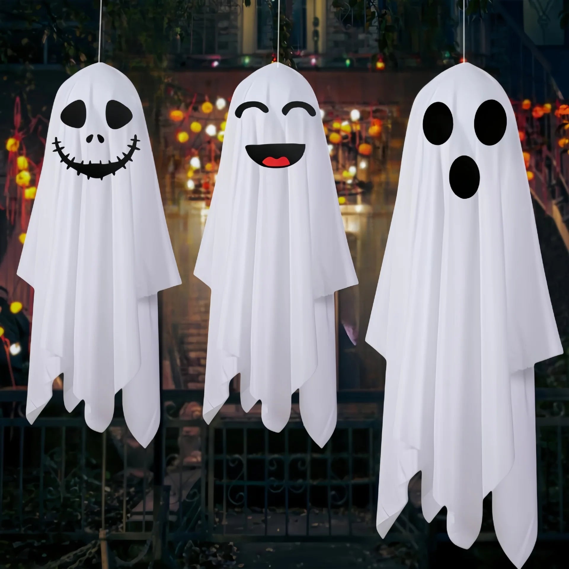 68/125CM Halloween Hanging Ghost Decor White Cloth Hanging Ghost Halloween Flying Ghost Party Decor Front Porch Yard Garden