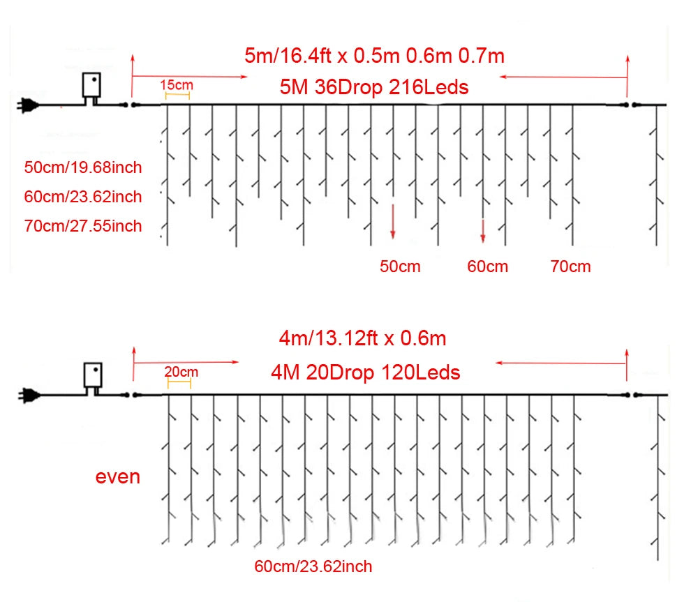 Christmas Decoration 2024/2025 icicle Led Curtain Lights for Outdoor Droop 0.4/0.5/0.6M Christmas Lights for home New Year 2025