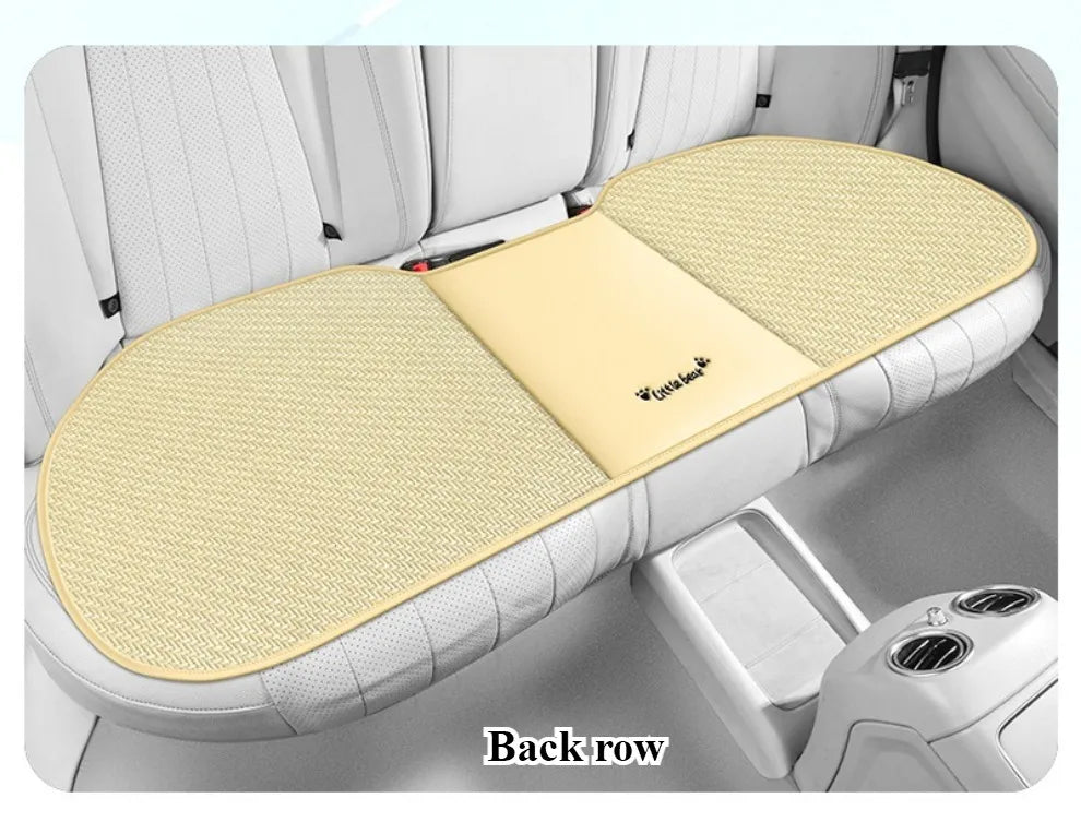 3pcs, Breathable Car Seat cushion - PU Leather + Cool Ice Rattan Weave, Playful Embroidery