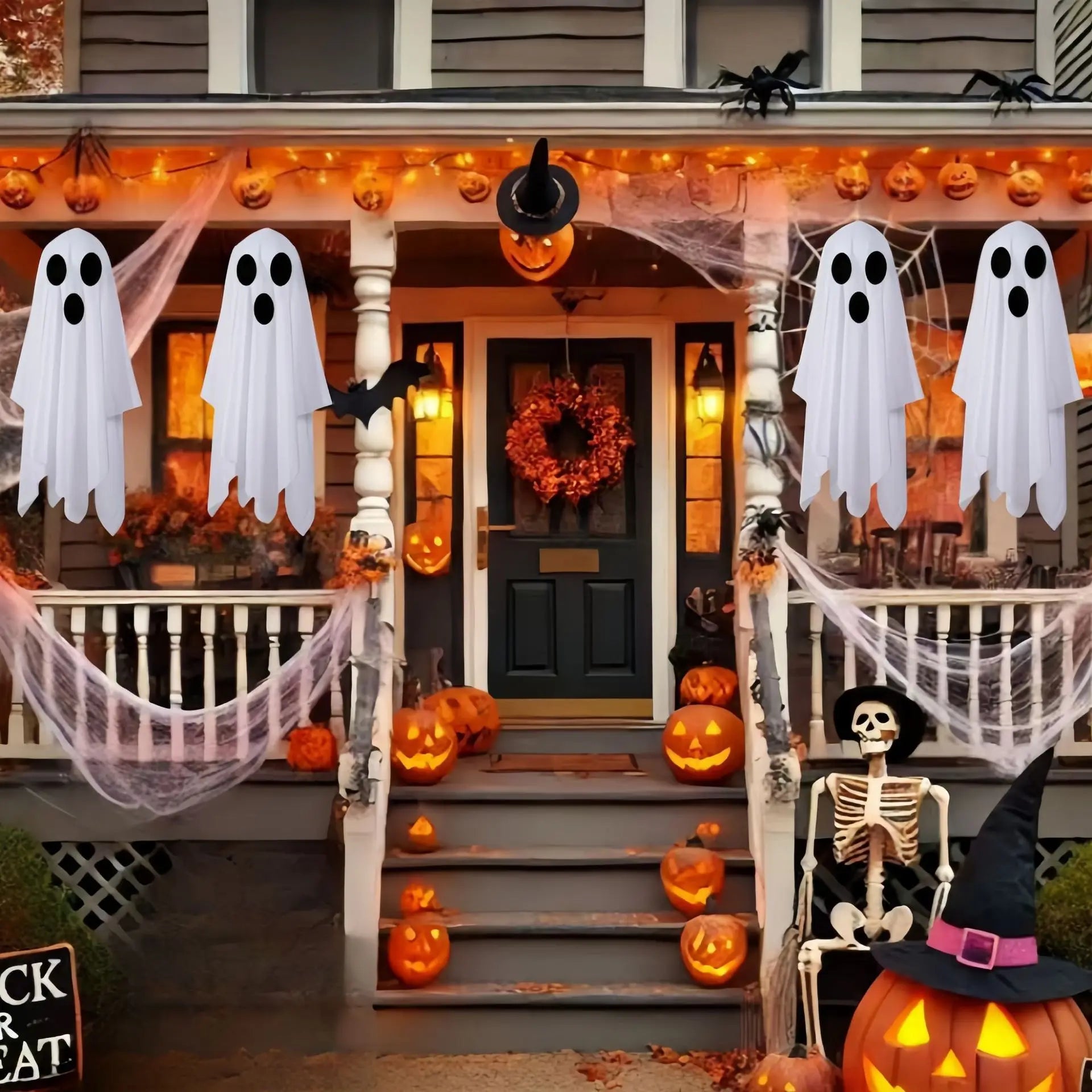 68/125CM Halloween Hanging Ghost Decor White Cloth Hanging Ghost Halloween Flying Ghost Party Decor Front Porch Yard Garden