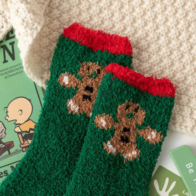 5 Pairs New Autumn and Winter Christmas Thickened Cute Warm Coral Fleece Socks Velvet Santa Fawn Snowflake Women Socks
