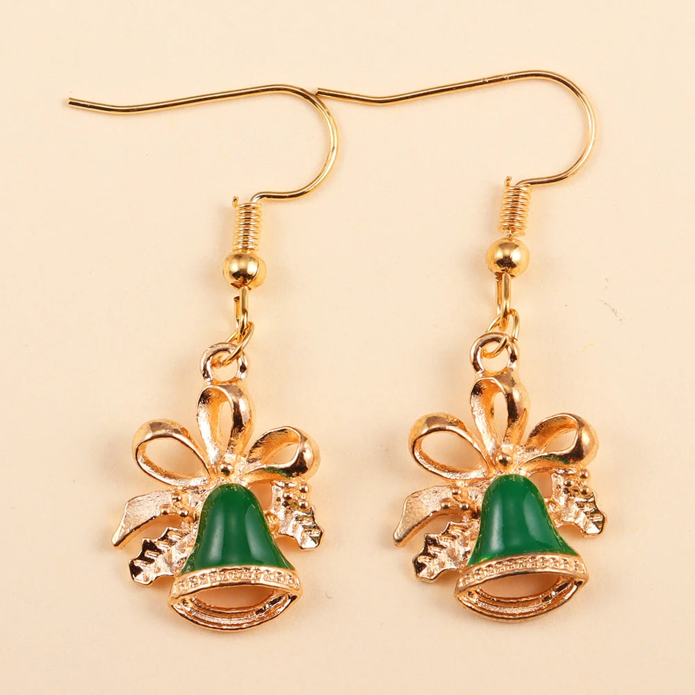 2Pairs Cute Christmas Set Earring Alloy Enamel Bell Snowflake Snowhouse Design Earrings - Perfect Holiday Jewelry Gift