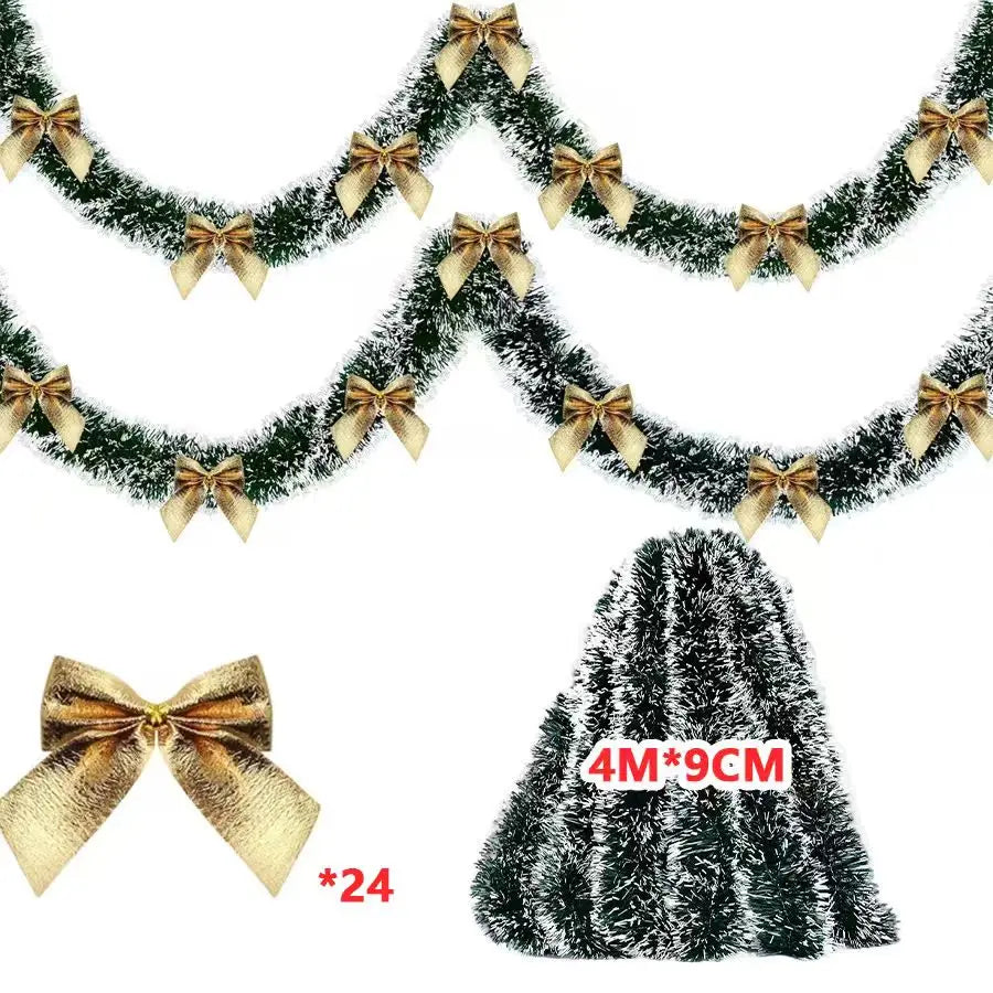 10M Christmas Tinsel Ribbons with Bow Green Cane Ribbon Garland Xmas Tree Hanging Pendent DIY Wreath Ornaments Party Home Decor