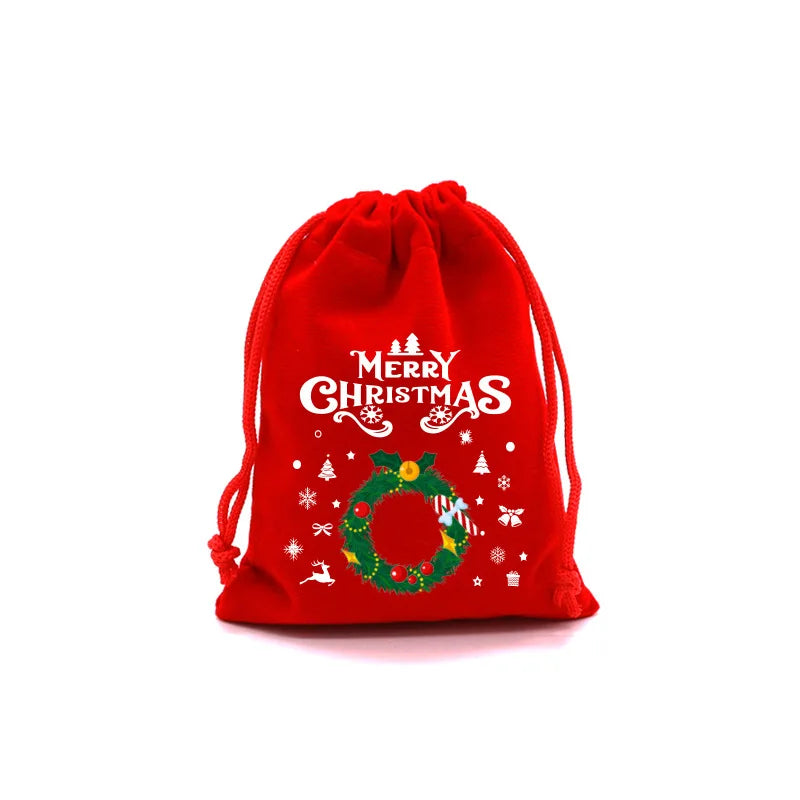 20pcs Xmas Velvet Bags Small Candy Gift Bag Drawstring Pouch Christmas Party Favor Boutique Jewelry Packaging Bags 2024 New Year