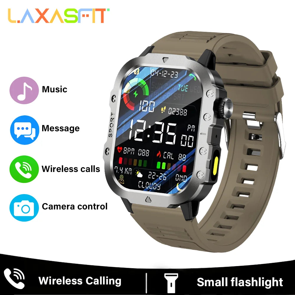 LAXASFIT Outdoor Sports Smart Watch 2.01 inch HD Screen LED Flashlight Bluetooth Talking Smart Watch Men Women Holiday Gift