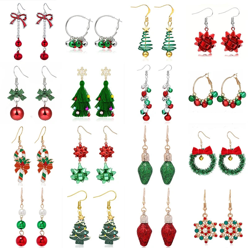 Fashion Christmas Tree Drop Earrings Small Bell Snowflake Earings for Women Cute Bowknot Dangle Earring New Year Gift Brincos