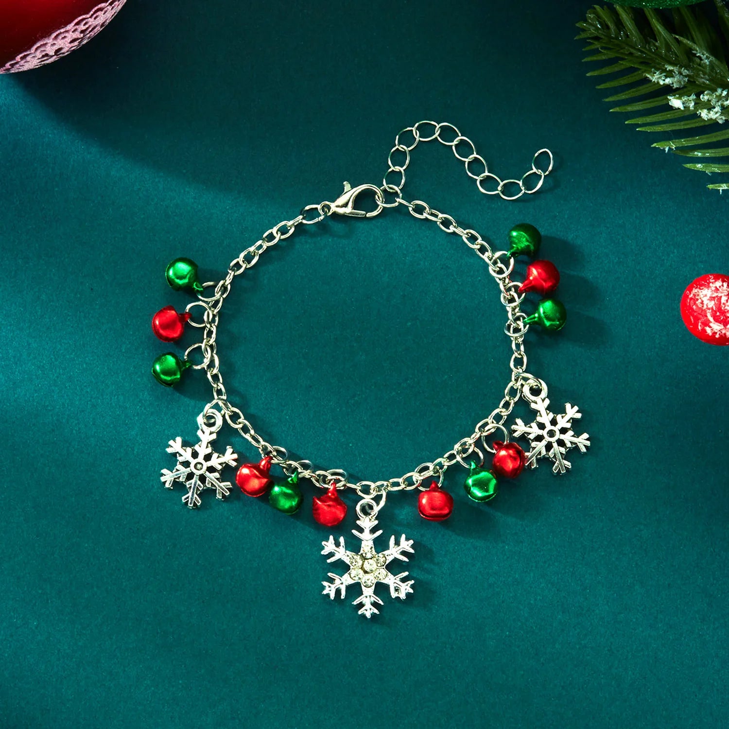 Christmas Glitter Snowflake Bell Pendant Bracelet for Women Rhinestone Necklace Xmas Joy Holiday Party Jewelry Gift