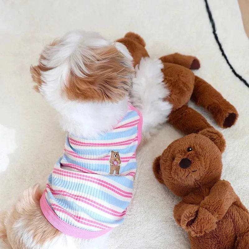 Cotton Rib Dog Shirt Sleeveless Stripe Vest for Small Dogs Teacup Chihuahua Yorkie Puppy Clothes Knitted Breathable Tank Tee