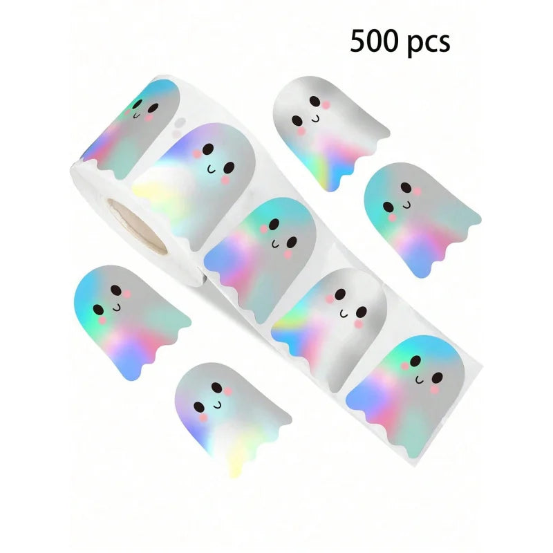 500pcs Holographic Halloween Ghost Stickers, Laser Cute Boo Ghost Waterproof Adhesive Stickers For Envelope, Magazine