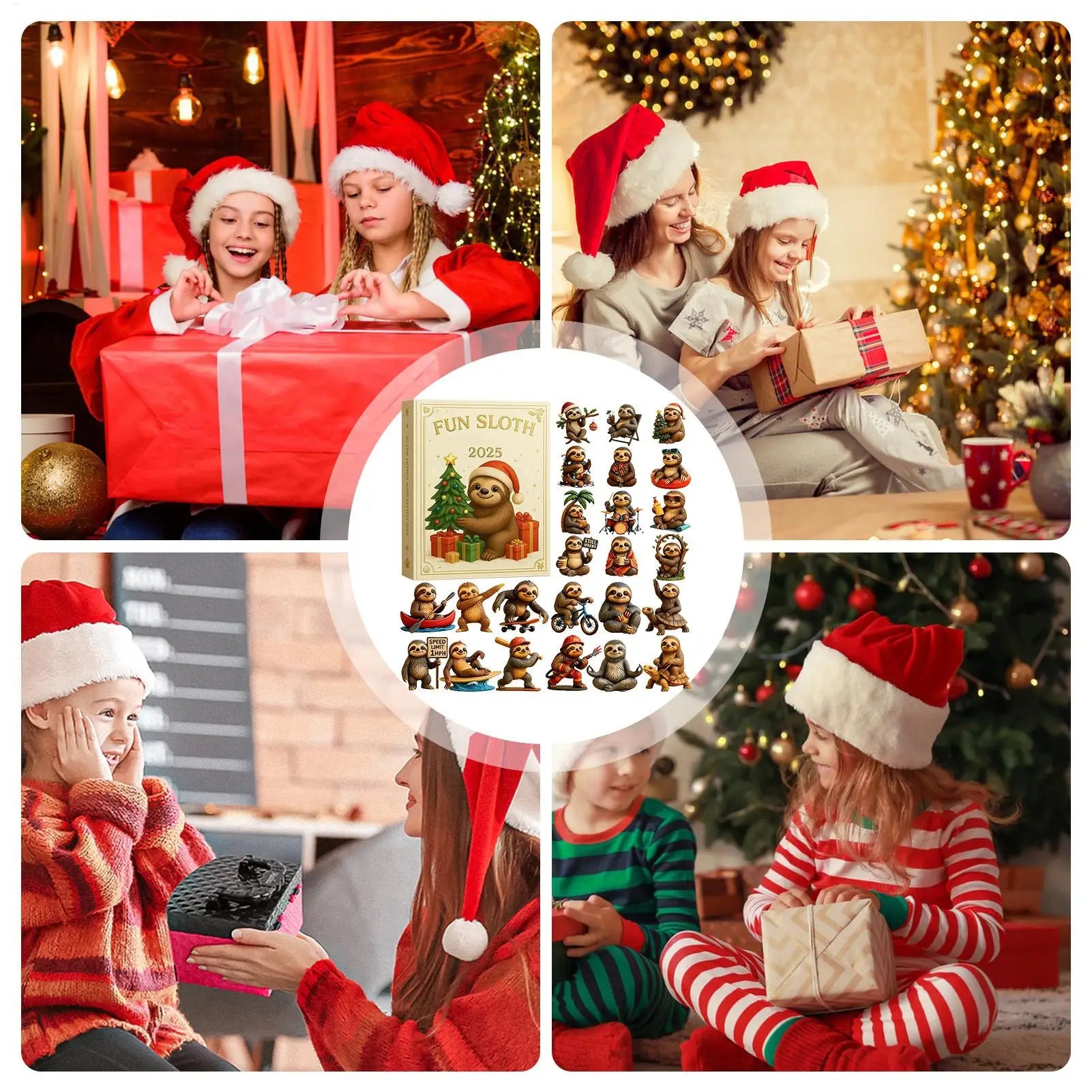 Sloth Christmas Countdown Calendar Acrylic Ornament 24 Days Advent Decor for Home Holiday Party Celebration Winter Xmas Gift