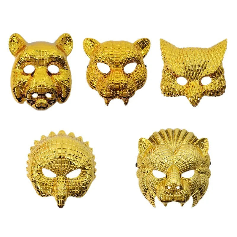 Animal Golden Plastic Leopard Face Cover with Adjustable Elastic Bands Halloween Costume Cosplay Mask Costume Accessories