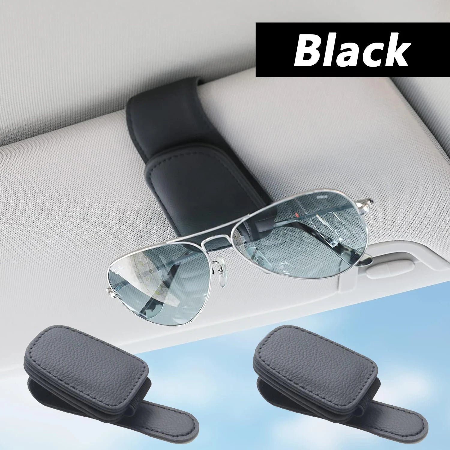 Sunglasses Holder Is Suitable for Car Sun shades Magnetic Leather Sunglasses Clip and Ticket Clip Car Sunshade Accessories