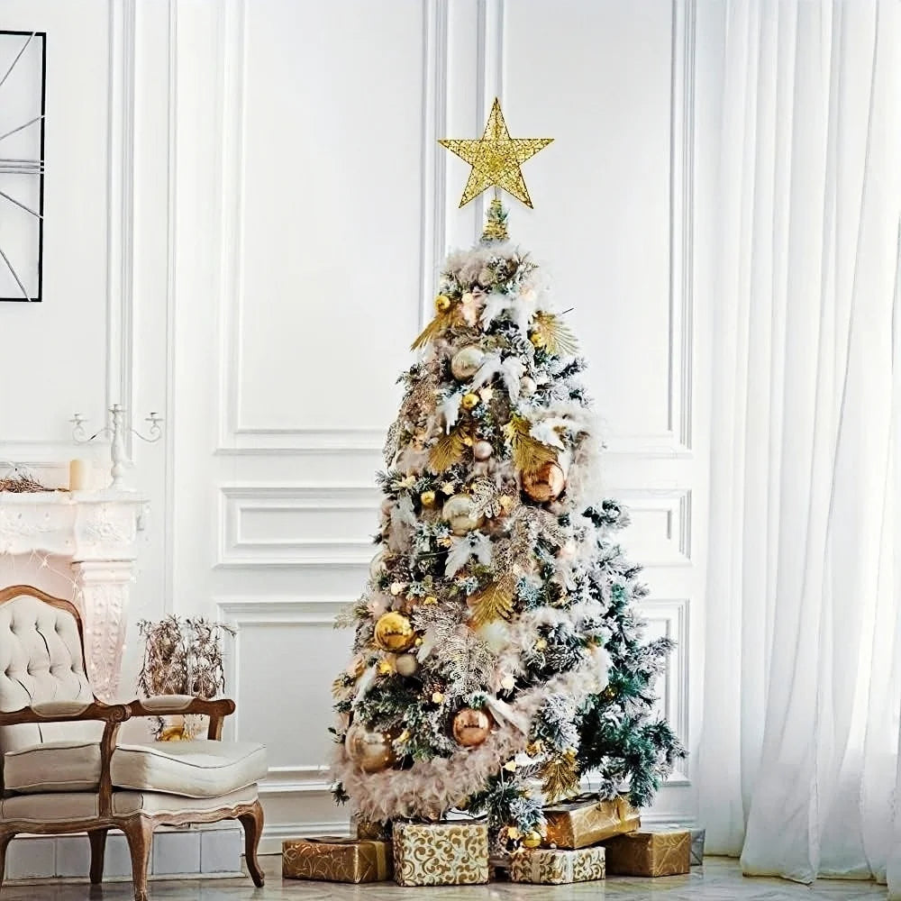 Iron Glitter Christmas Tree Topper Star With Led Copper Wire Lights Merry Christmas Tree Decor For Home Navidad Ornaments