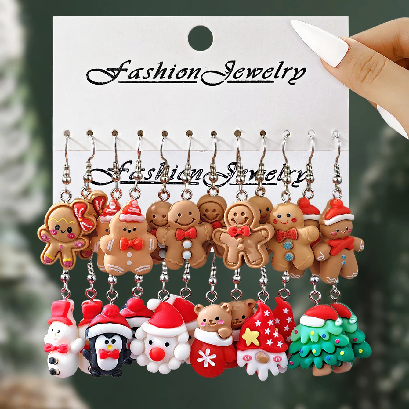 New Cute Cartoon Gingerbread Man Christmas Tree Santa Penguin Resin Drop Earrings Set Women's Christmas Gift Jewelry