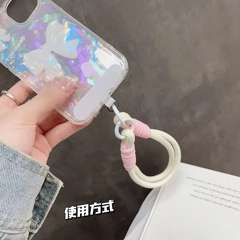 Cute Trendy Pastel Short Phone Case Lanyard Wrist Strap Durable Macaron Color Phone Charm Chain for Women