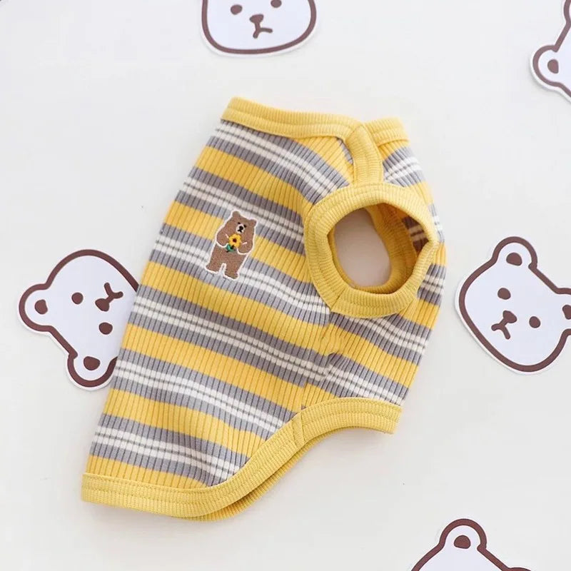 Cotton Rib Dog Shirt Sleeveless Stripe Vest for Small Dogs Teacup Chihuahua Yorkie Puppy Clothes Knitted Breathable Tank Tee