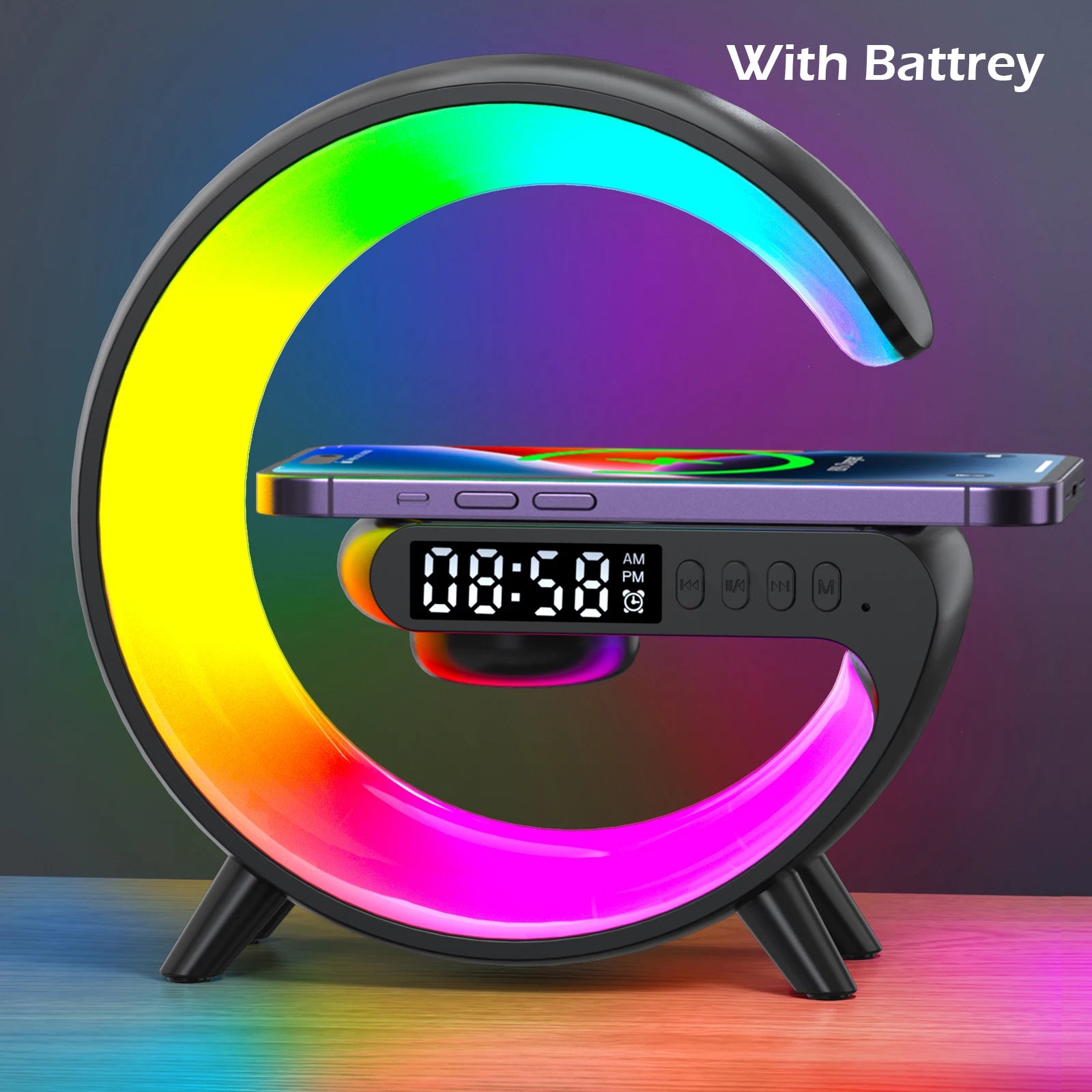 Multifunction Stand Speaker Wireless Charger Pad RGB Light Alarm Clock Speaker For iPhone Samsung