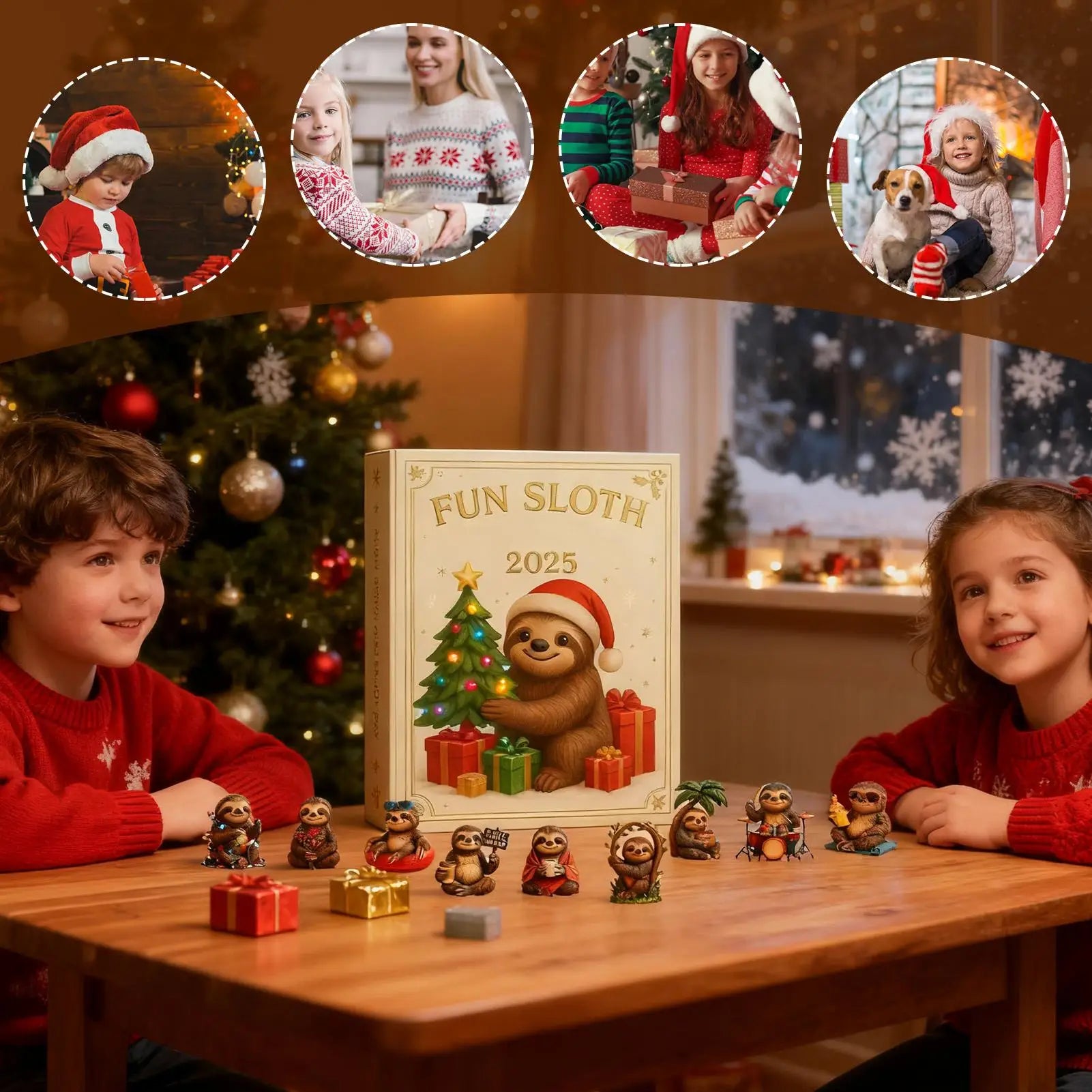 Sloth Christmas Countdown Calendar Acrylic Ornament 24 Days Advent Decor for Home Holiday Party Celebration Winter Xmas Gift