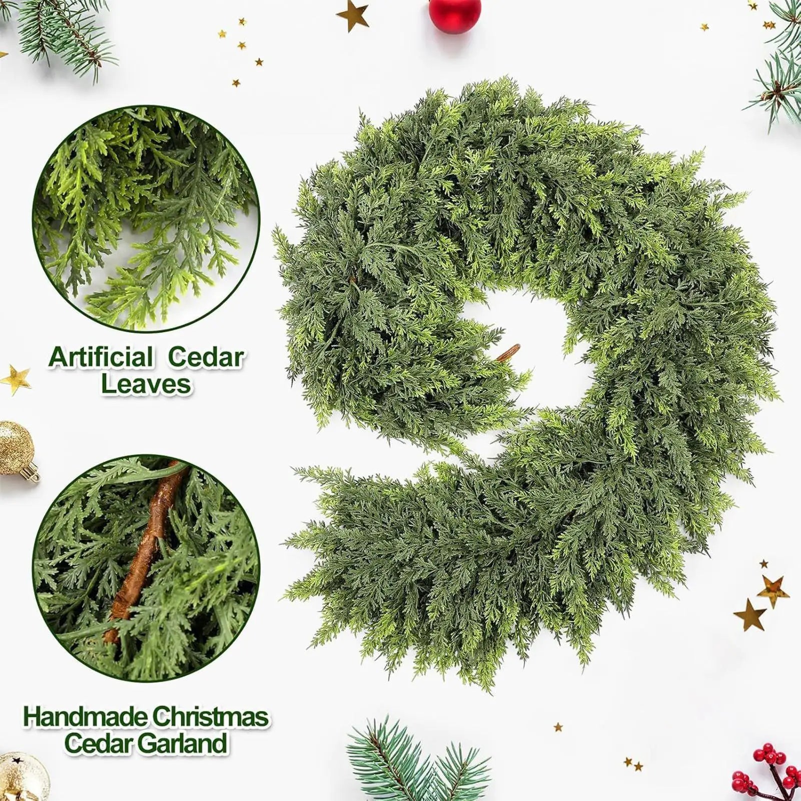 Realistic Christmas Cedar Garland Greenery Decor for Fireplace Stair Window Door Holiday Party Home Festival Decoration