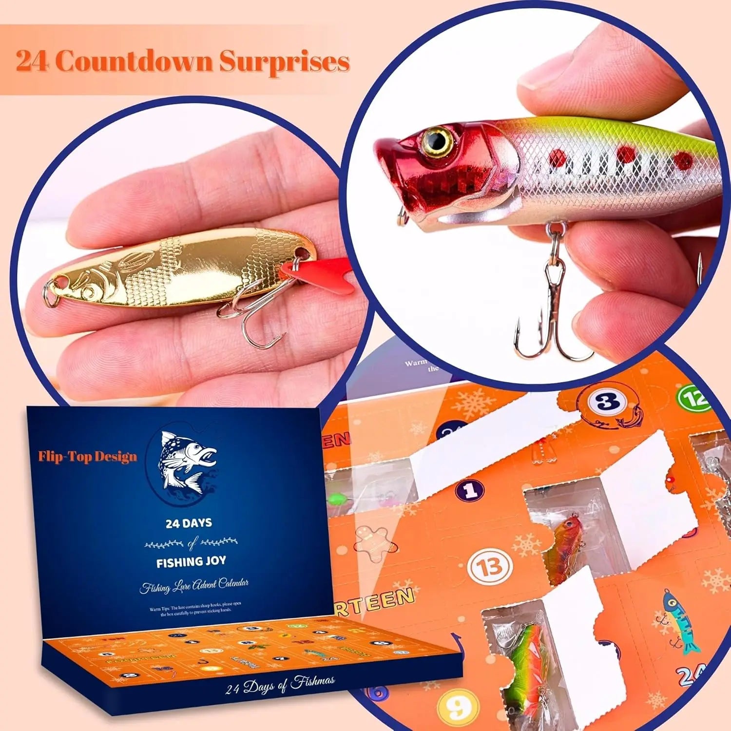 Advent Calendar Fishing Christmas Countdown - 24 Days Fishing Lures Set for Fisher Adult Men Teen Boys - 2025 Xmas Surprise Gift