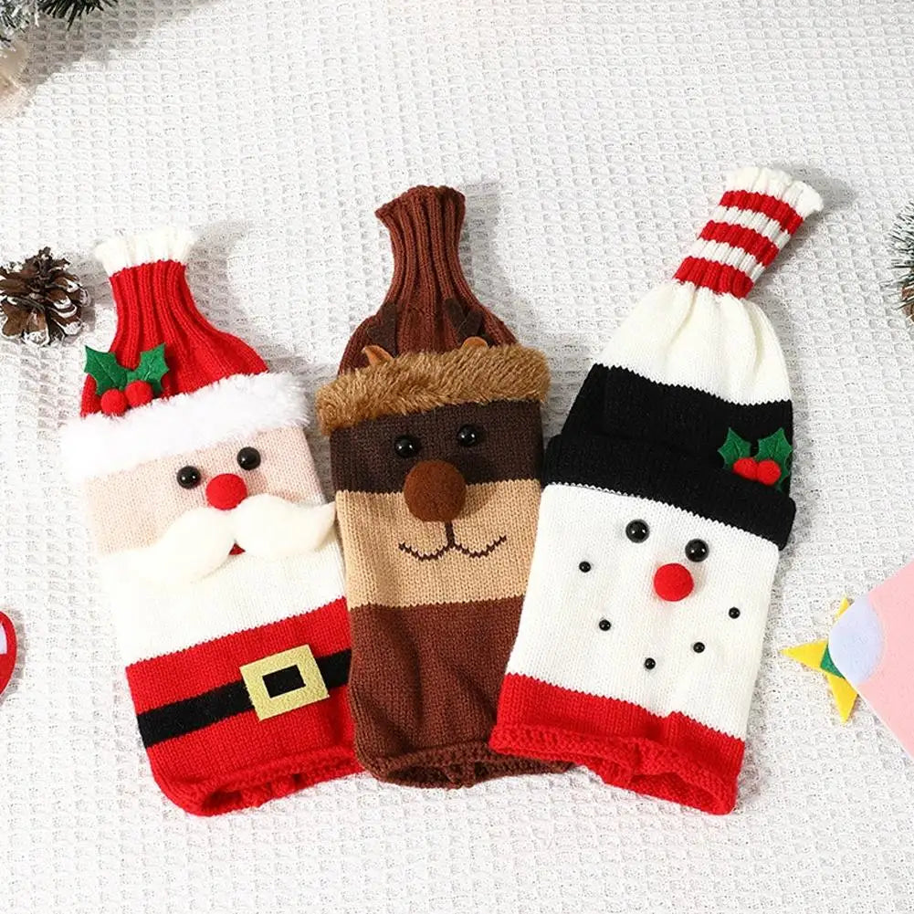 Christmas Sweater Wine Bottle Cover Set Santa Snowman Knitted Wine Bottle Bag Christmas Party Dinner Table Decoration
