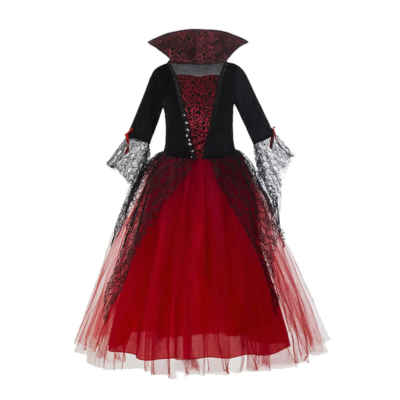 Girl Vampire Halloween Dress for Kid Ghost Bride Gothic Cosplay Vampire Costume Dress for Kids Carnival Outfit Black Red Clothes