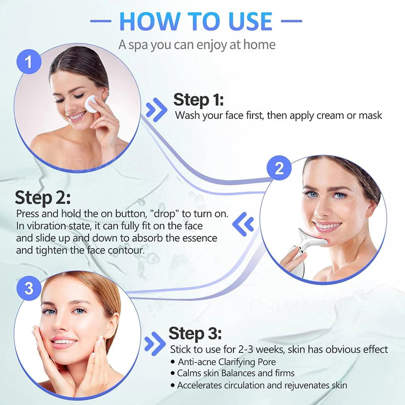 EMS Neck Facial Massager Lift Seven Colours LED Photon Therapy Vibration Face Beautify Anti Wrinkles Tightening Skin Care Device