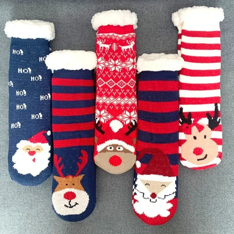 Christmas Fuzzy Socks Womens Winter Thermal Warm Floor Sock Soft Female Home Indoor Gifts Non Slip Grip Slipper Sock Fluffy