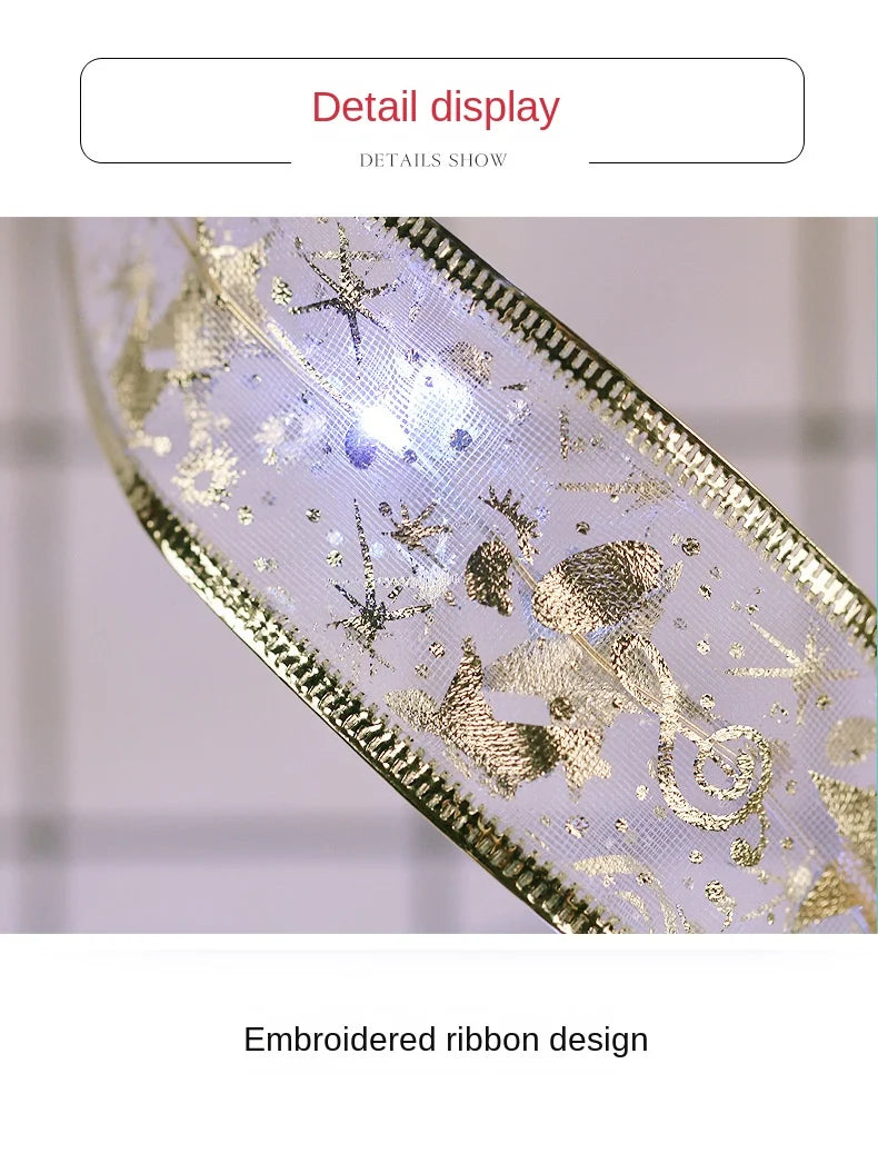 Christmas Decoration LED Ribbon Fairy Lights Christmas Tree Ornaments for Home 2025 DIY Bows Light String Navidad New Year 2026