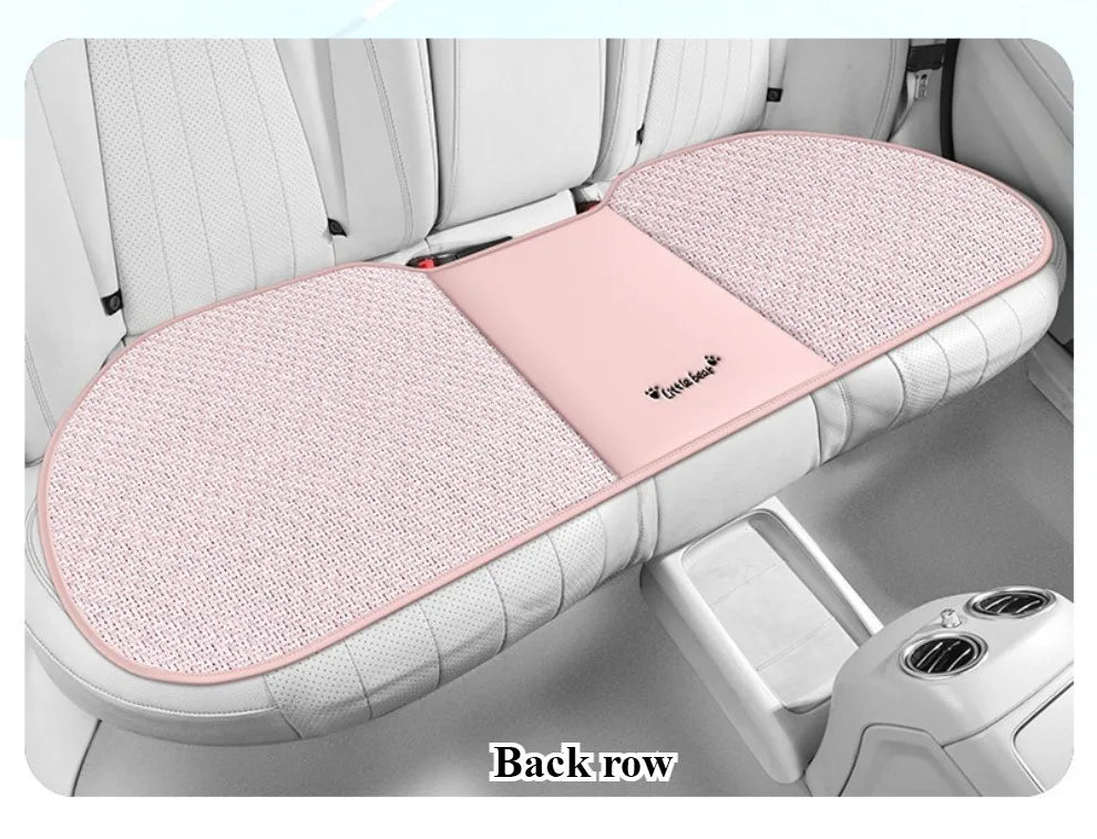 3pcs, Breathable Car Seat cushion - PU Leather + Cool Ice Rattan Weave, Playful Embroidery