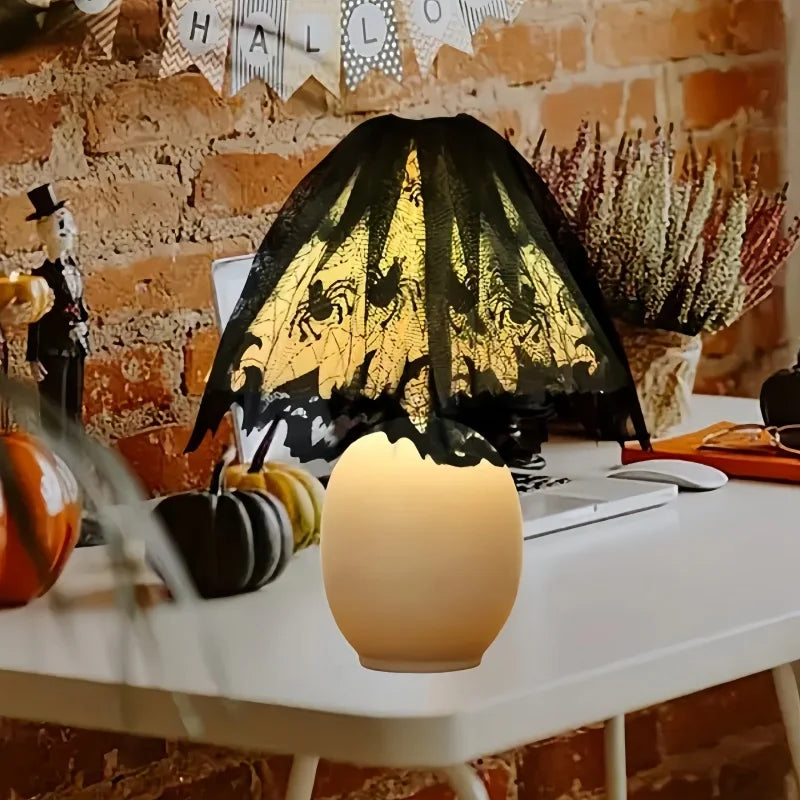 2 pieces of Halloween lampshade black lace spider web fabric lace spider web, Halloween themed party decoration