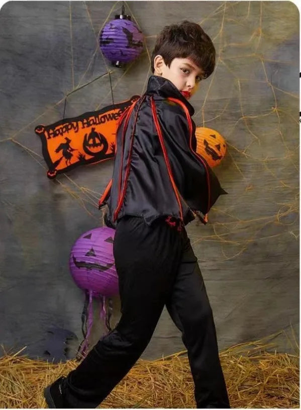 Girls Boys Vampire Dress Kid Ghost Bride Gothic Cosplay Vampire Devil Bat Halloween Costume Vampiran Carnival Outfit Clothes