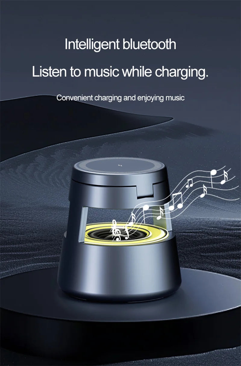 3 in 1 Magnetic Wireless Charger Bluetooth Speaker LED Light Desktop Fast Charging Phone Stand For iPhone 16 15 iWatch Airpods